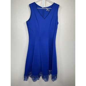 Donna Rico  New York Women's Blue Dress Sz 14 Fit & Flare With Crochet Hem